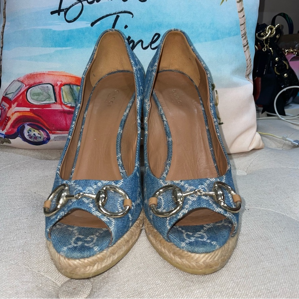 Gucci Blue GG Denim Horsebit Espadrille Wedges Size 38
Excellent Condition - Picture 3 of 11